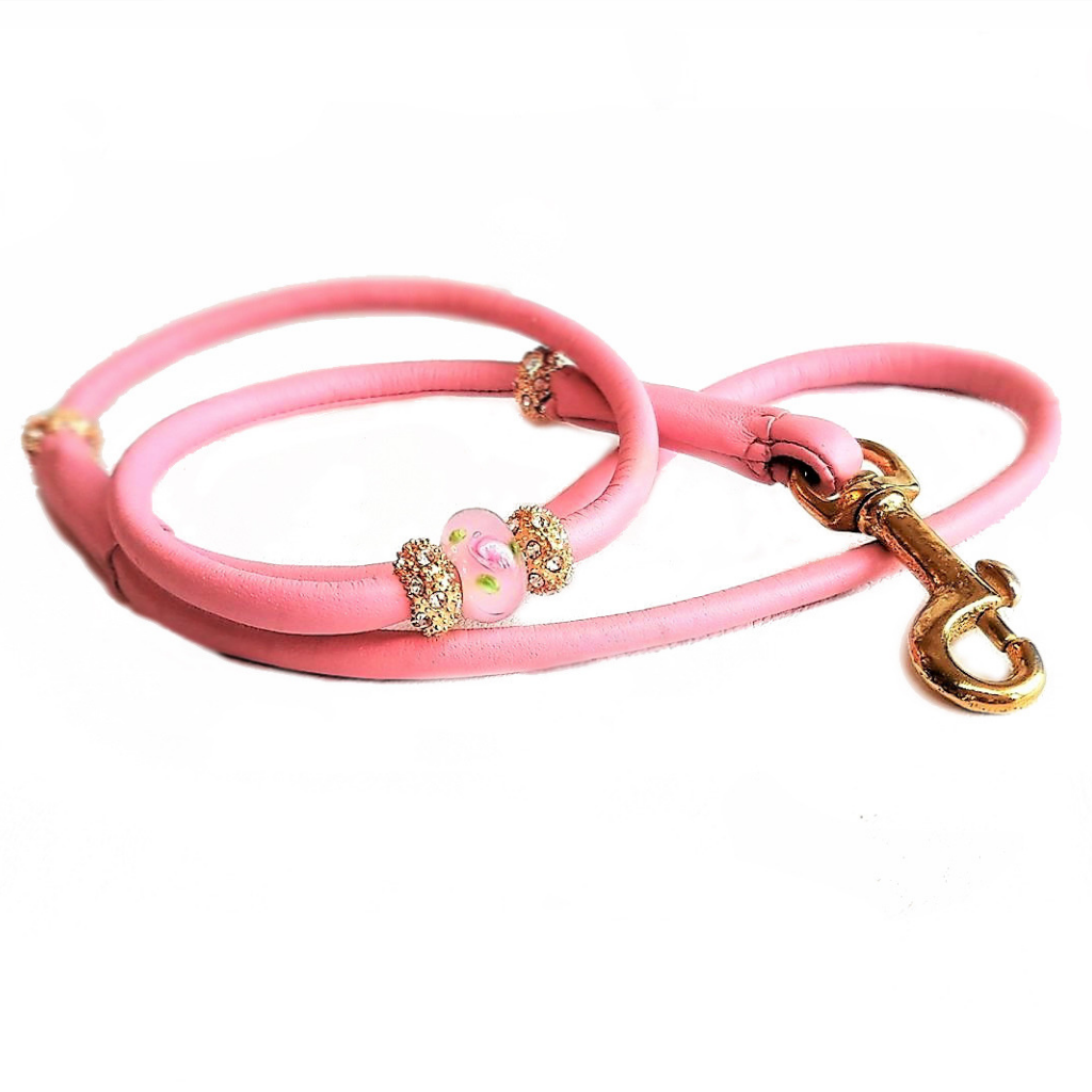 Bling Leather dog show lead (Brass/Gold bling)