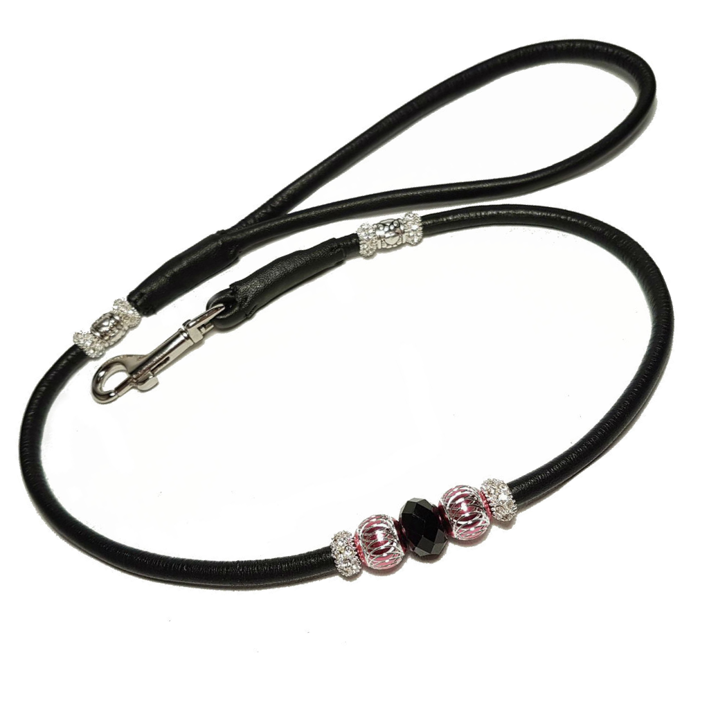 Bling Leather dog show lead (Nickel/silver bling)