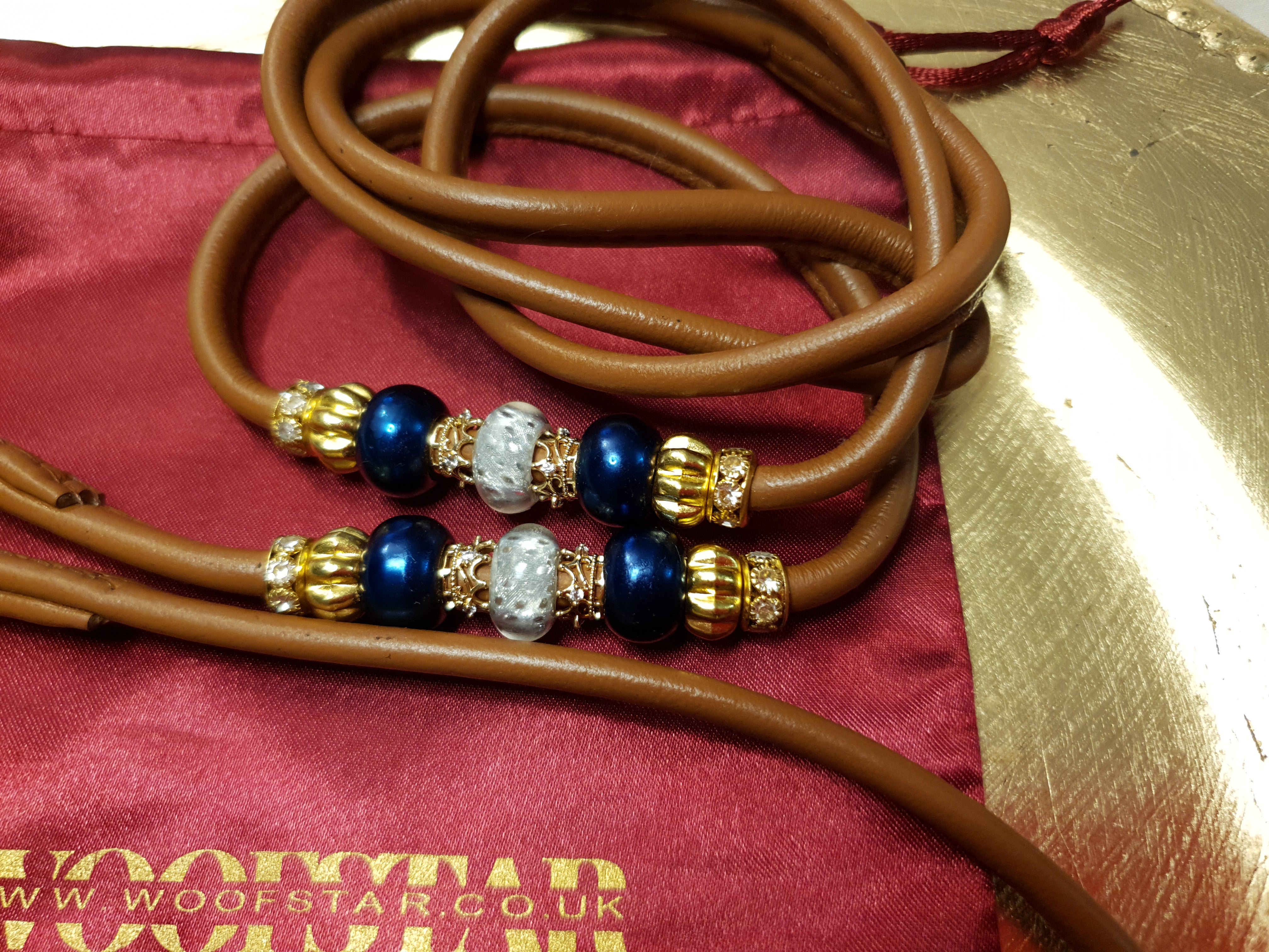 Leather Dog Show Slip Lead with beads