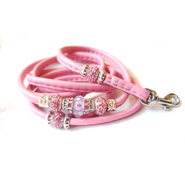 Bling Leather dog show lead (Nickel/silver bling)