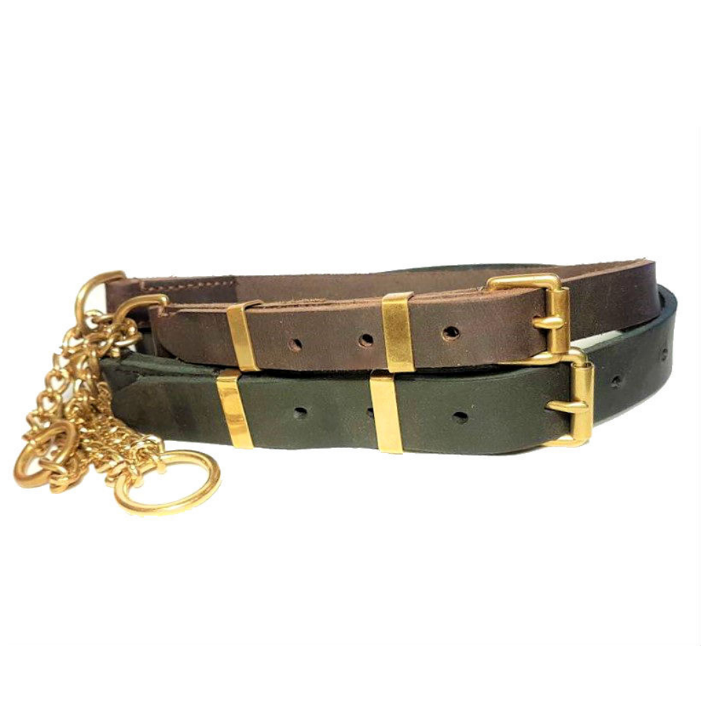 Adjustable half check collar 1' wide - soft leather