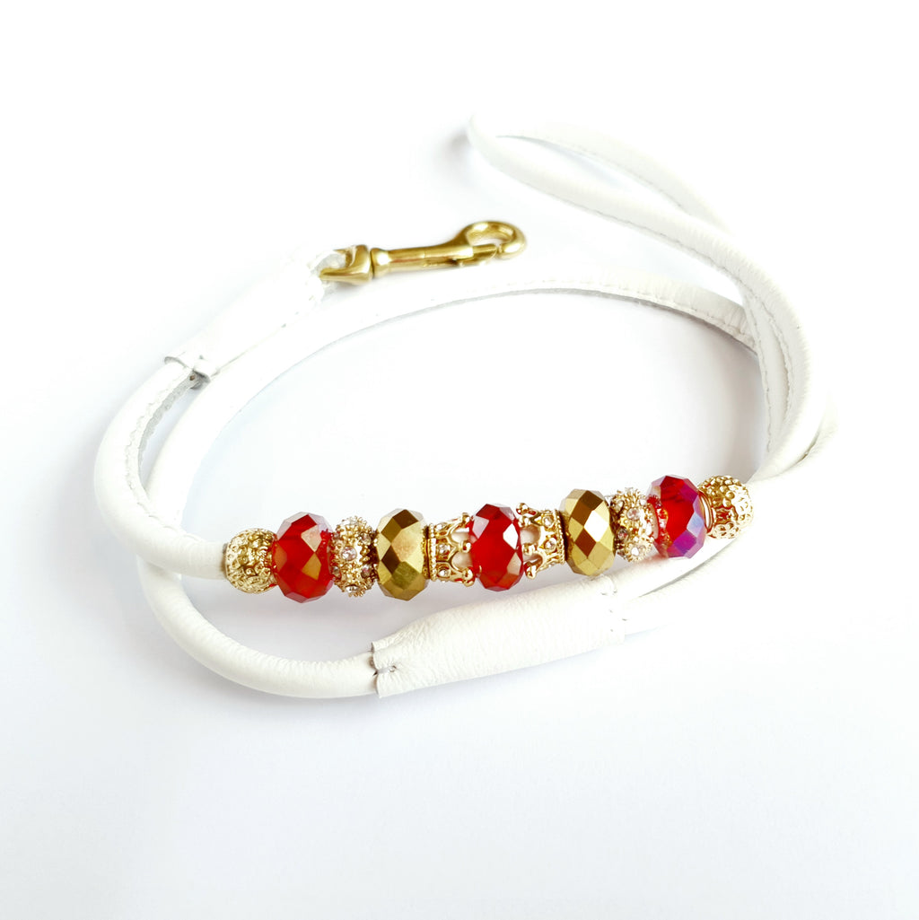 Bling Leather dog show lead (Brass/Gold bling)