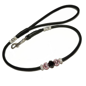 Bling Leather dog show lead (Nickel/silver bling)