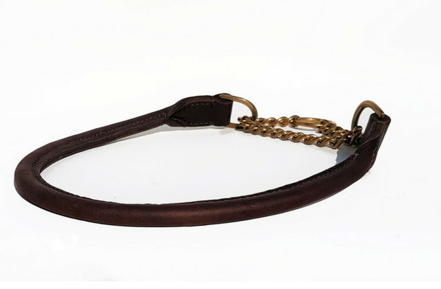 Rolled leather half-check collar - BRASS