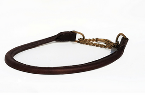 Rolled leather half-check collar - NICKEL