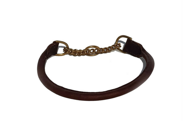 Rolled leather half-check collar - BRASS